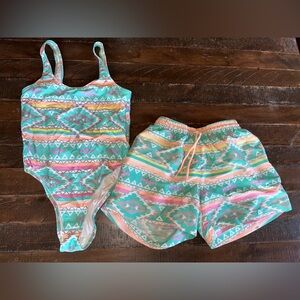 Cubavera Teal Geometric Swim Shorts